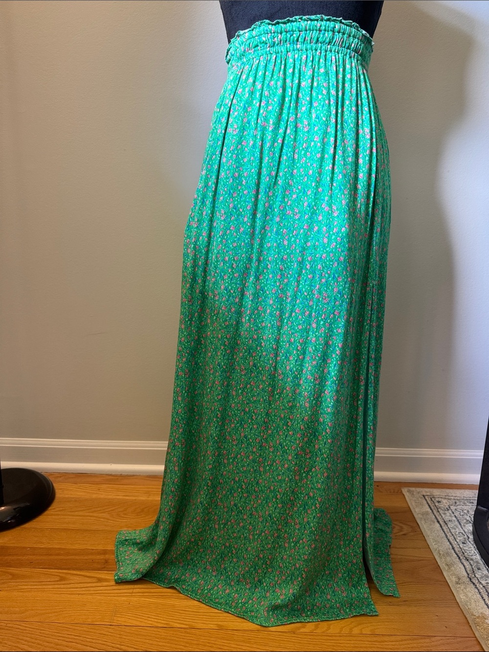 saltwater LUXE Emerald Green Floral Smocked-Waist Maxi Skirt